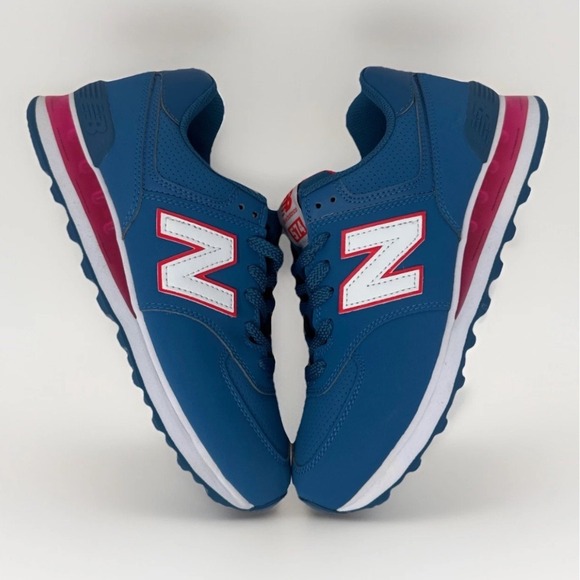 New Balance 574 Sneakers Blue/Pink Leather ML574EWW Casual Mens Size 8 - Picture 1 of 8